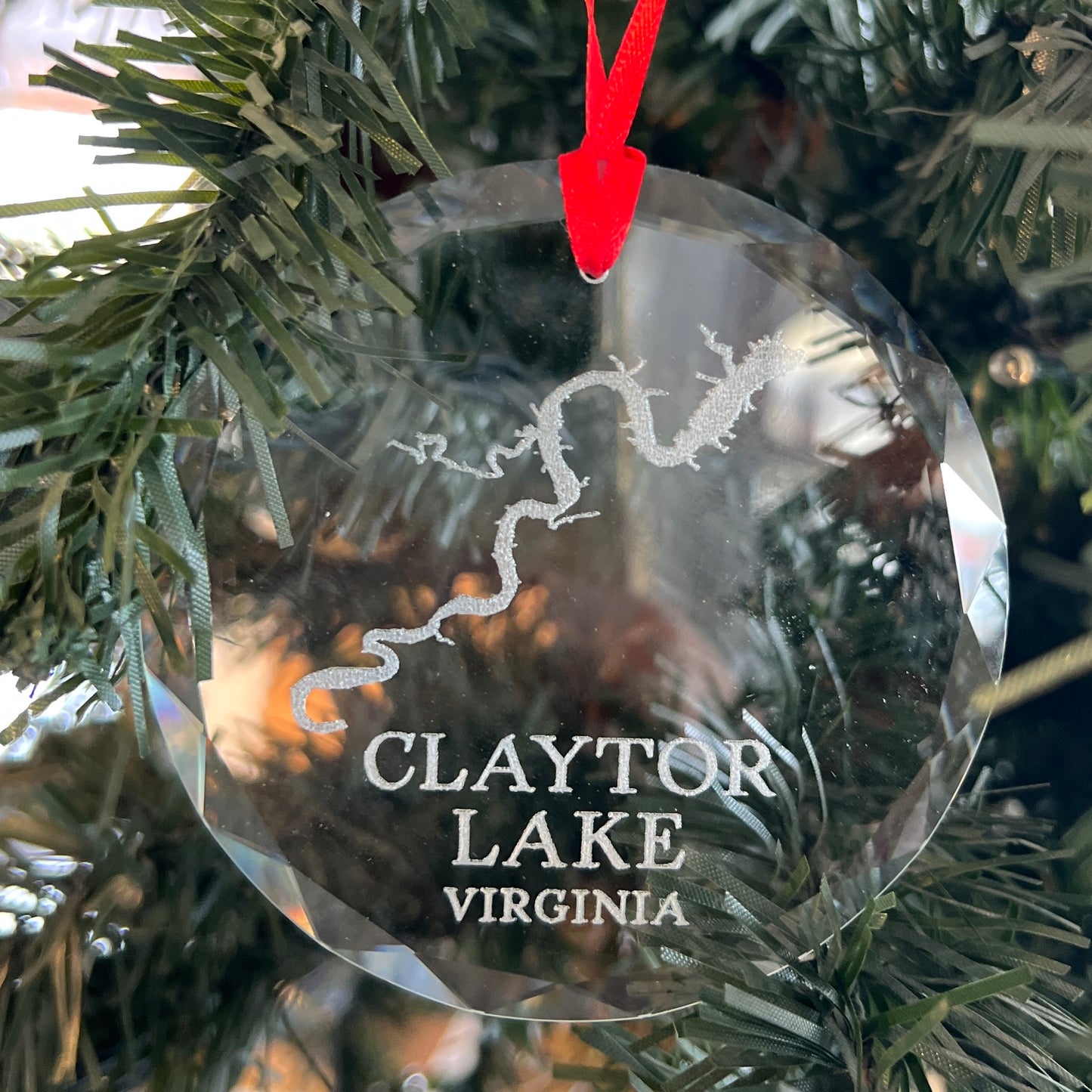 etched glass crystal claytor lake virginia ornament