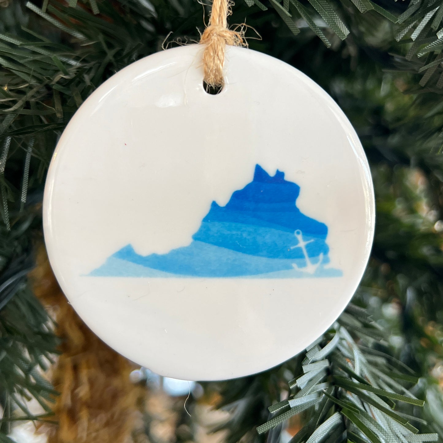 Round Ceramic Virginia Watercolor Ornament