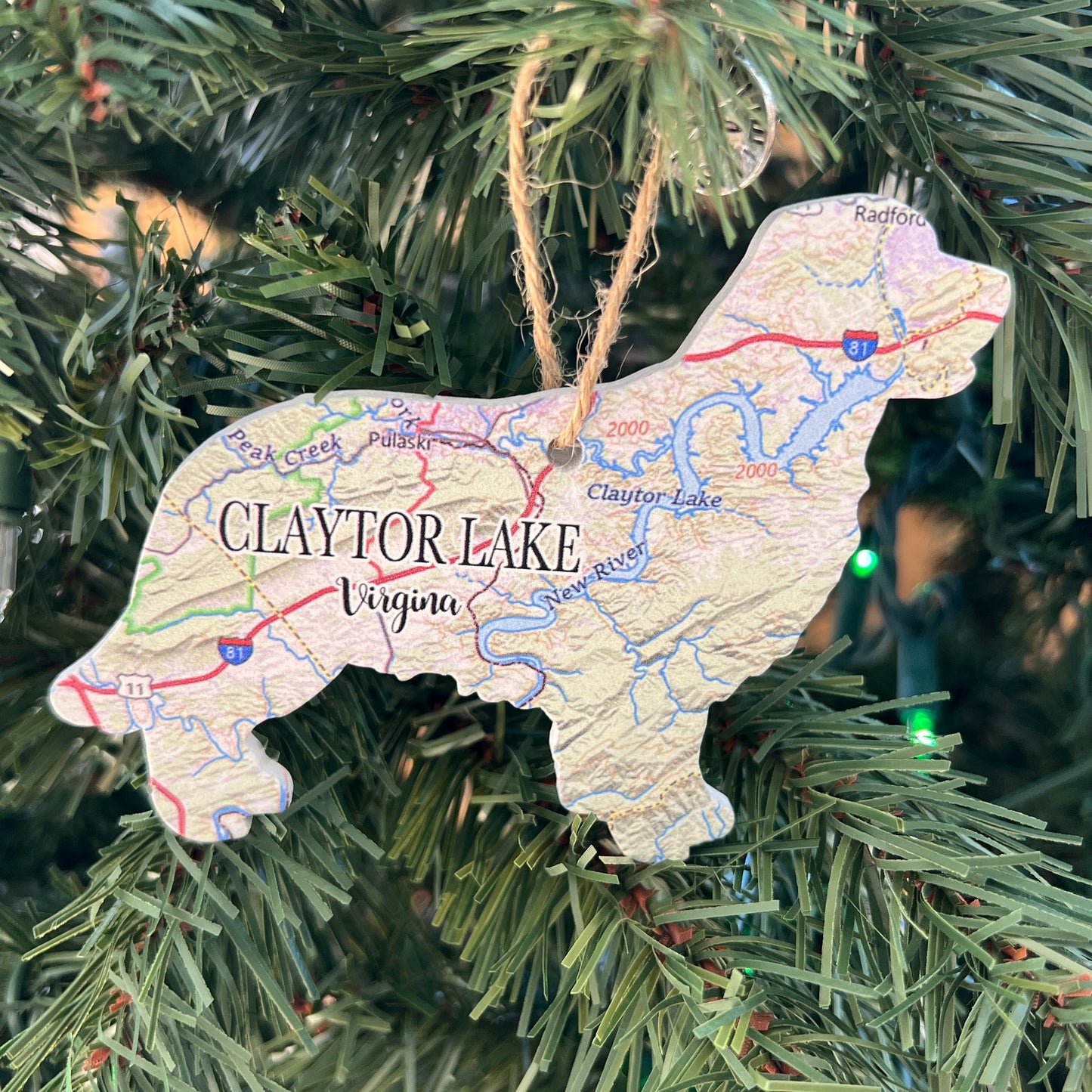 Claytor Lake Map Dog Shaped Ornament