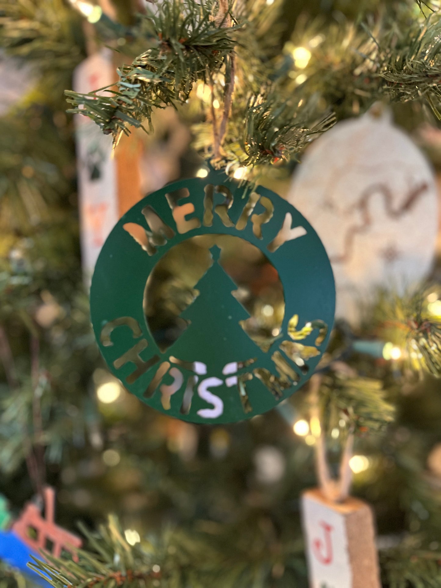 Rustic Metal "Merry Christmas" Ornament