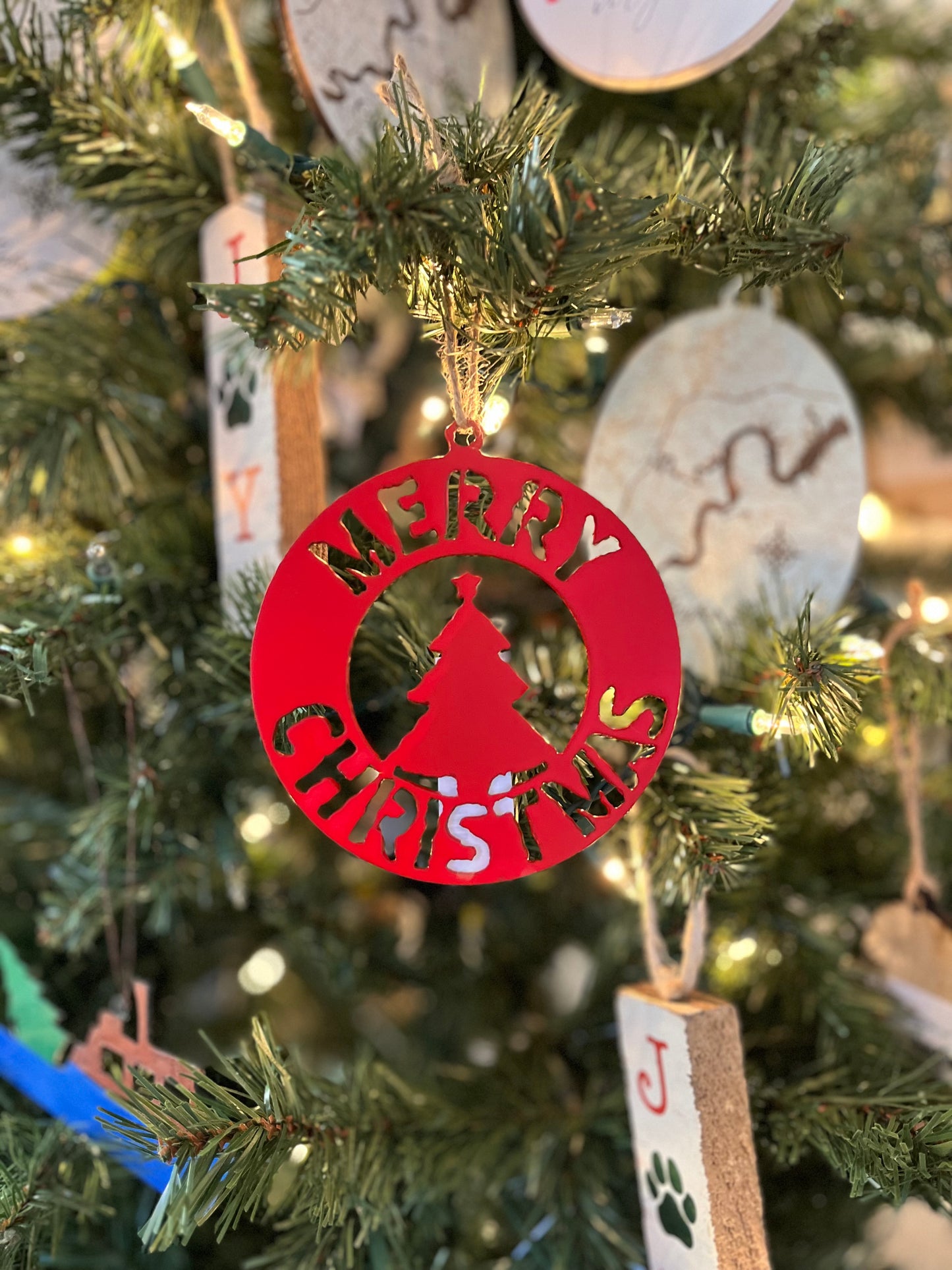 Rustic Metal "Merry Christmas" Ornament