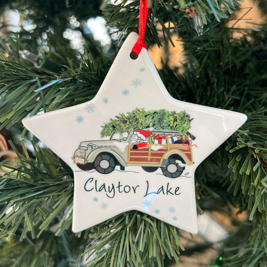 Star Shaped Claytor Lake Santa Wagon Ornament