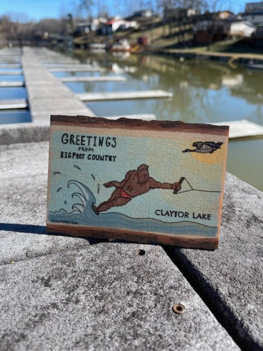 Wooden Postcard - Bigfoot Waterskier Claytor Lake